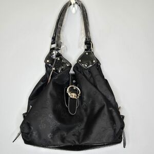 New Betty Boop Shoulder Bag Black W Embossed Flowers Butterfly Big Metal Charm